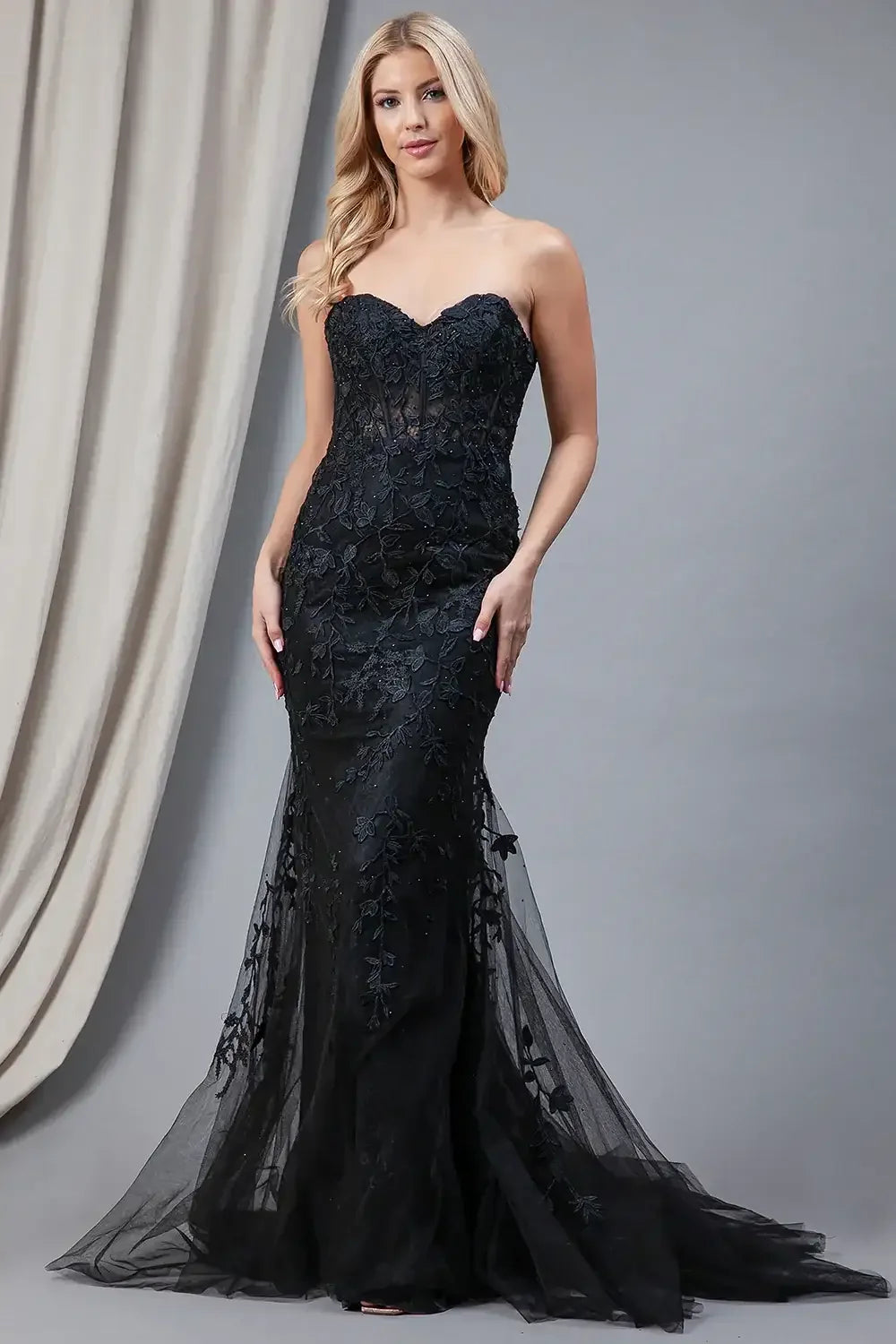 Rainn Gown - Black - Strapless Lace Corset Dress