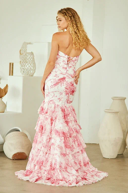 Camille Gown - Floral Mermaid Fitted Strapless Dress