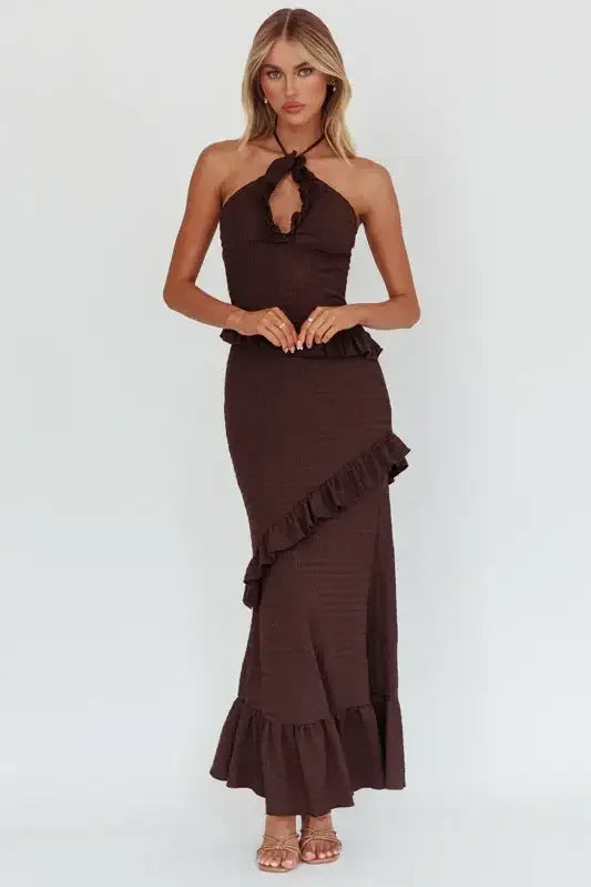 NADIA HALTER MAXI DRESS - CHOCOLATE