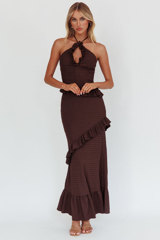 NADIA HALTER MAXI DRESS - CHOCOLATE
