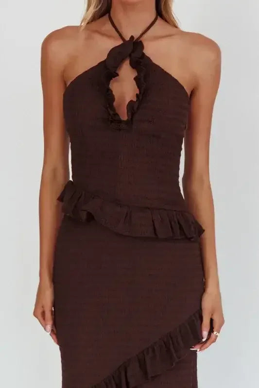 NADIA HALTER MAXI DRESS - CHOCOLATE