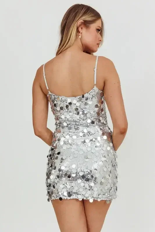 ASTRA MINI DRESS - SEQUIN PARTY DRESS - SILVER