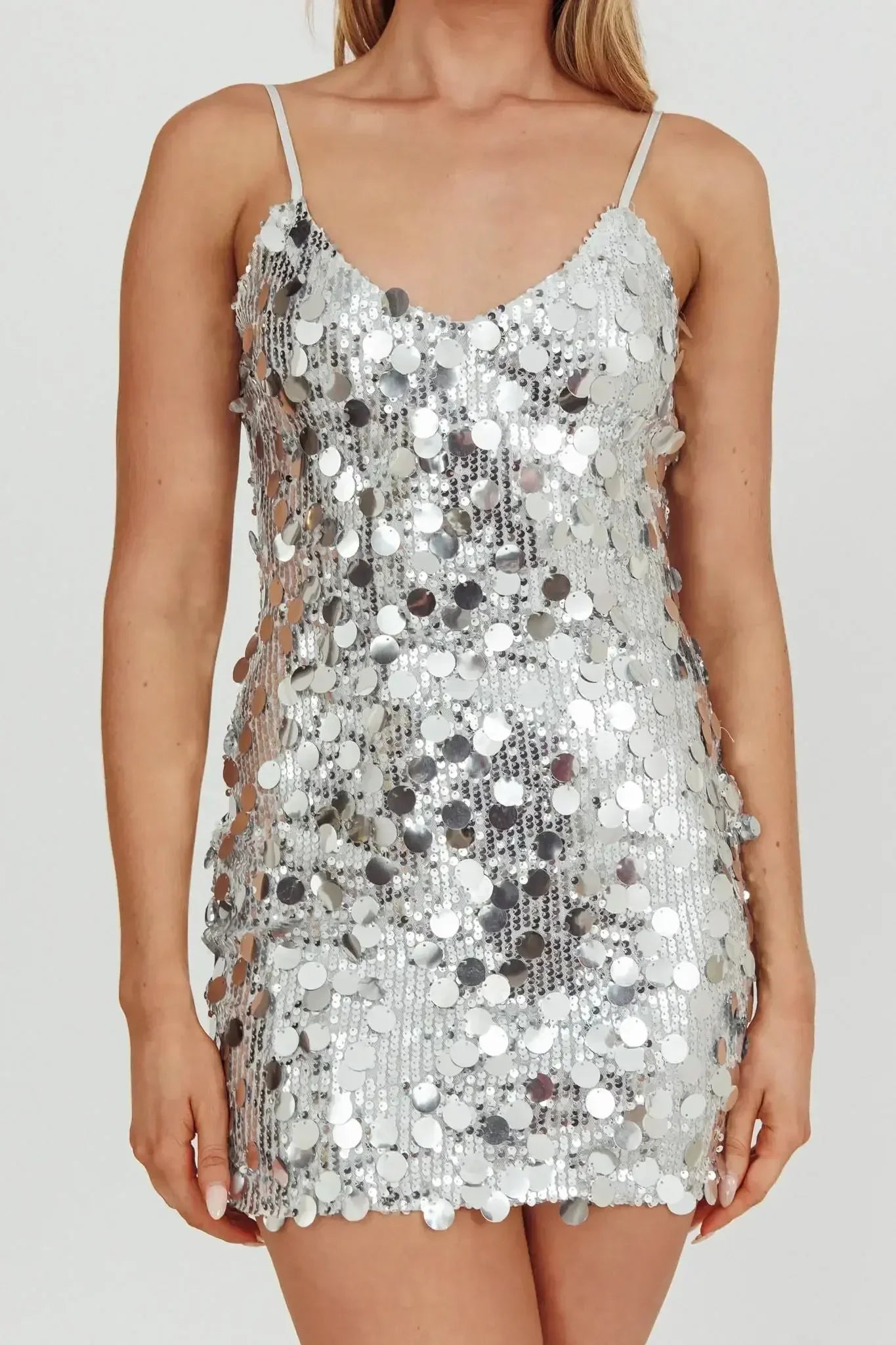 ASTRA MINI DRESS - SEQUIN PARTY DRESS - SILVER
