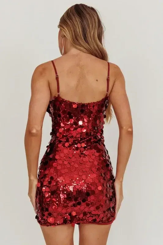 ASTRA MINI DRESS - SEQUIN PARTY DRESS - WINE