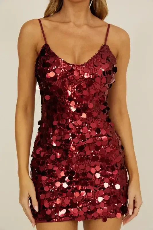ASTRA MINI DRESS - SEQUIN PARTY DRESS - WINE