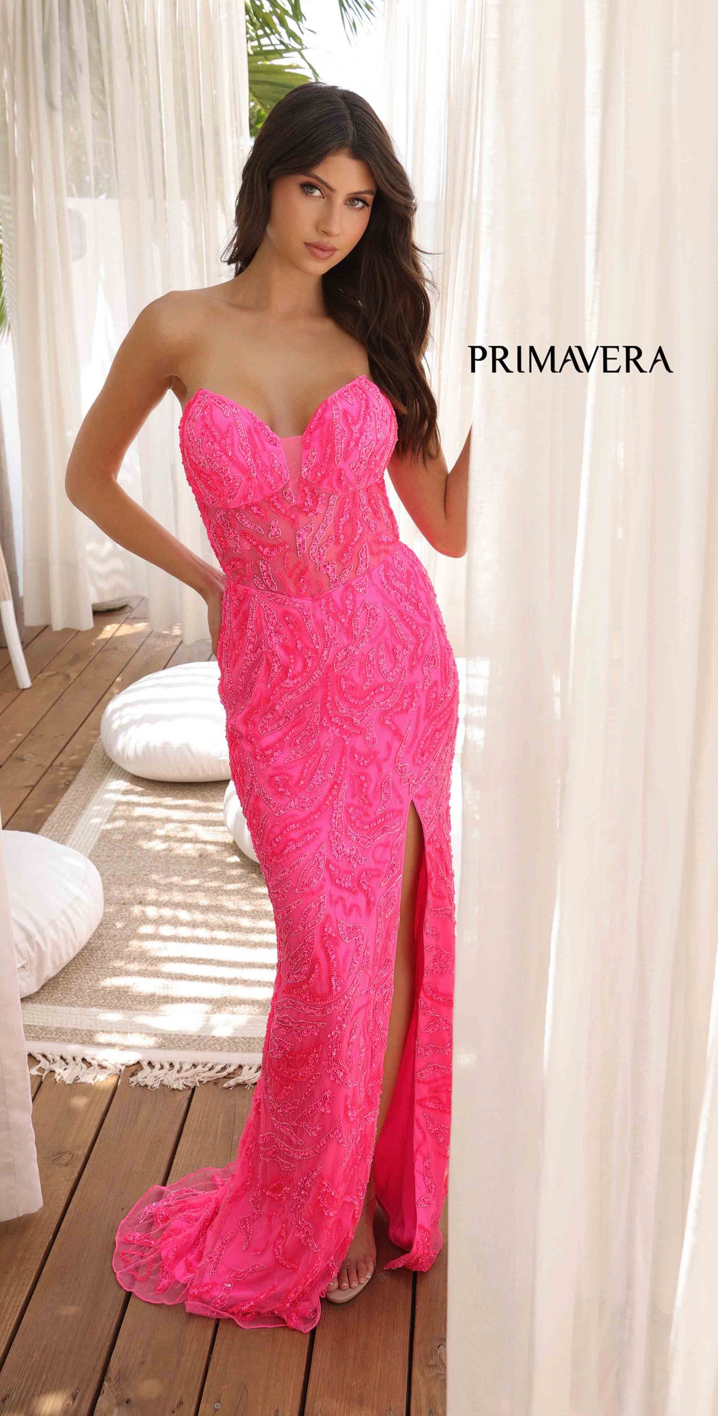 4360 - Primavera - Strapless Sequin & Beaded Long Dress