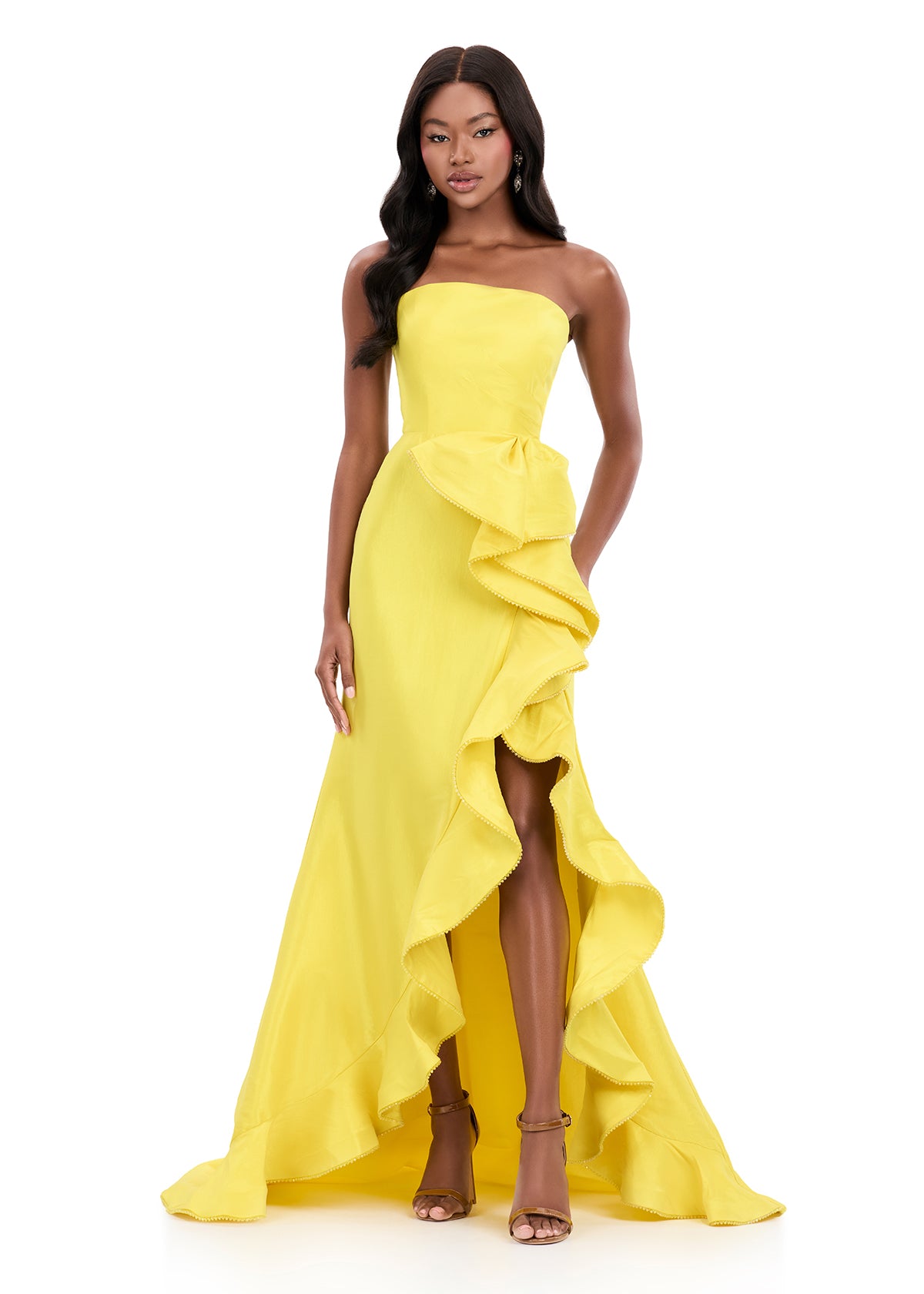 Ashley Lauren 12309 - Strapless Taffeta Gown with Cascading Ruffle