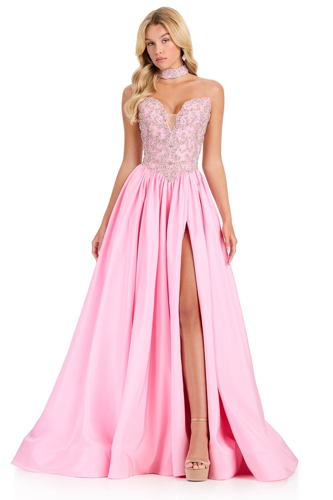 Ice Pink ASHLEYlauren 12425 Plunging Sweetheart Ball Gown | Lady Black Tie