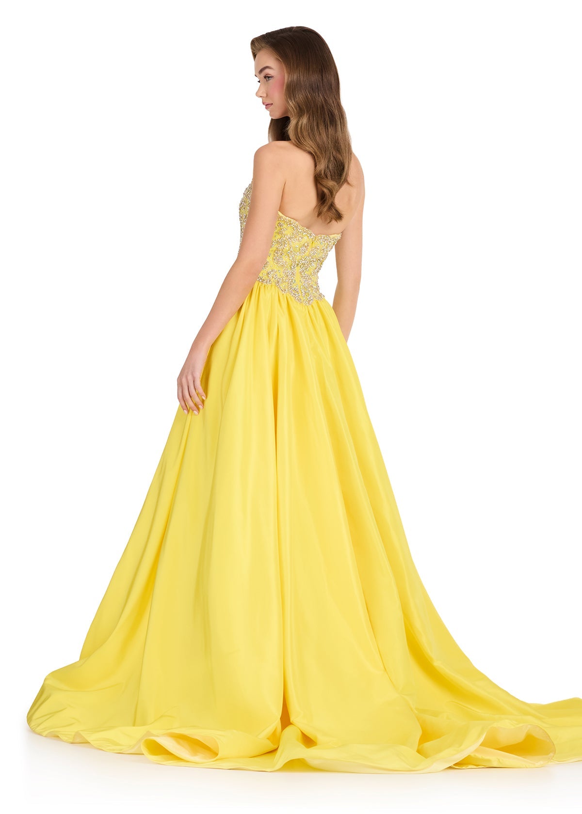 Yellow ASHLEYlauren 12425 Plunging Sweetheart Ball Gown | Lady Black Tie