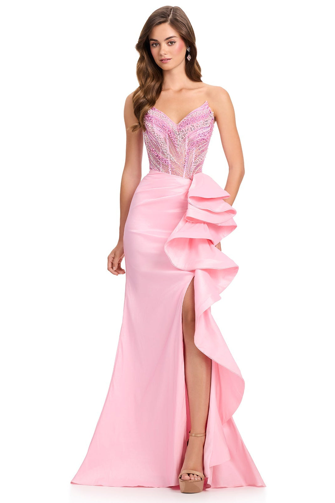 Ice Pink ASHLEYlauren 12435 Embellished Taffeta Gown | Lady Black Tie