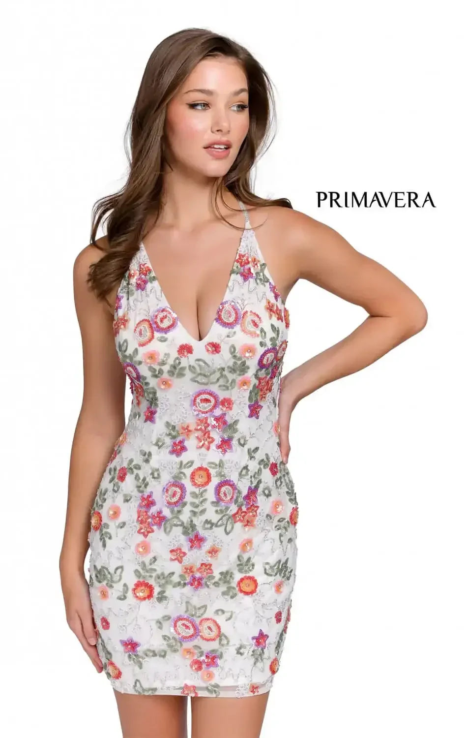 1938 - Primavera - V-Neck Short Dress with Floral Sequins