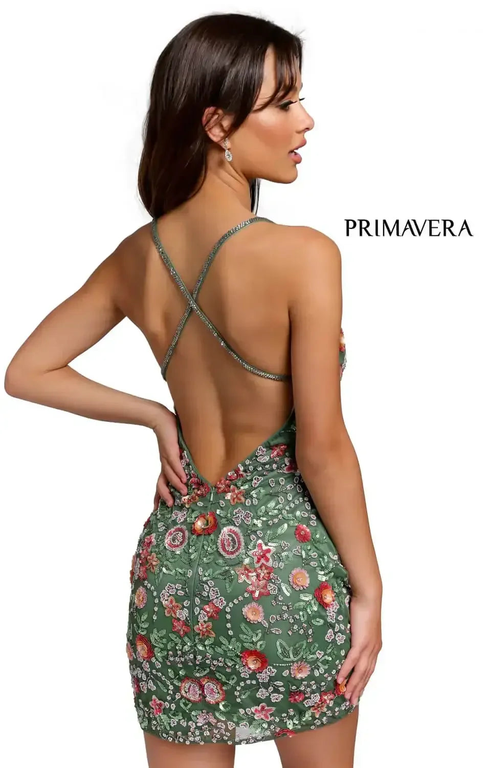 1938 - Primavera - V-Neck Short Dress with Floral Sequins