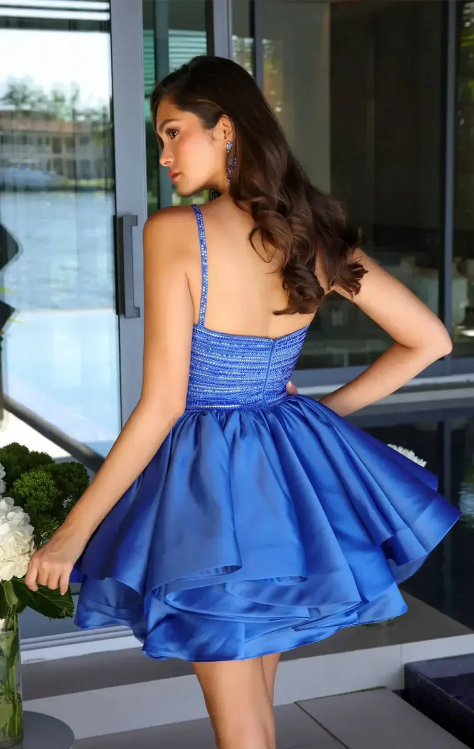 26354 - AVA PRESLEY - GLITTER HALTER ROSETTE MINI DRESS