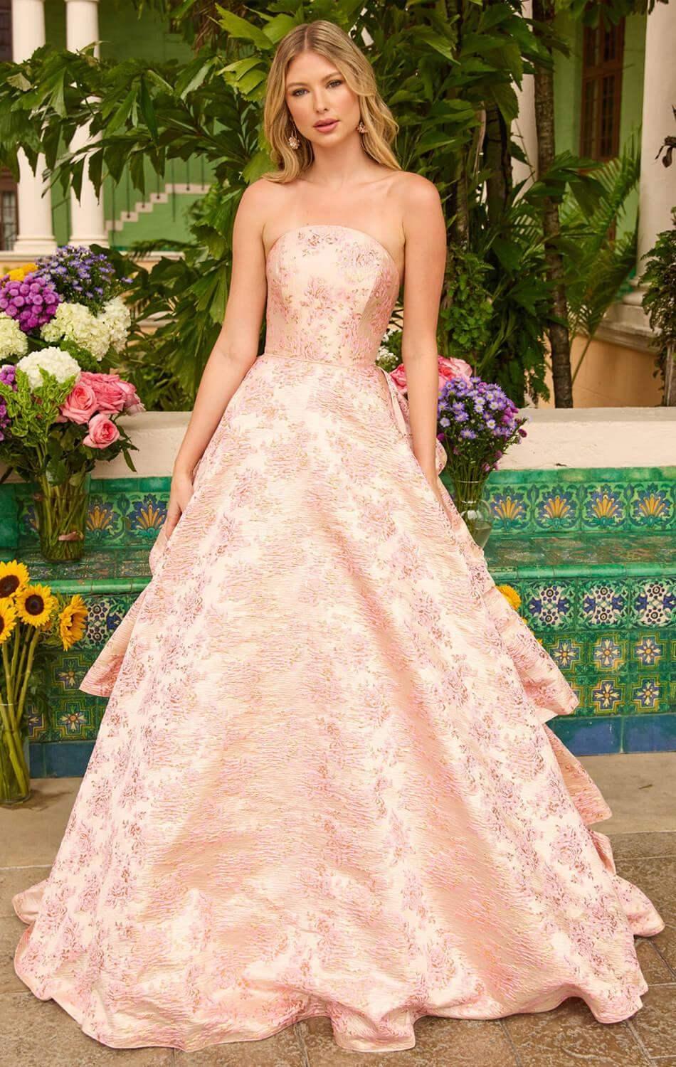 26412 - Ava Presley - Floral Jacquard Ball Gown