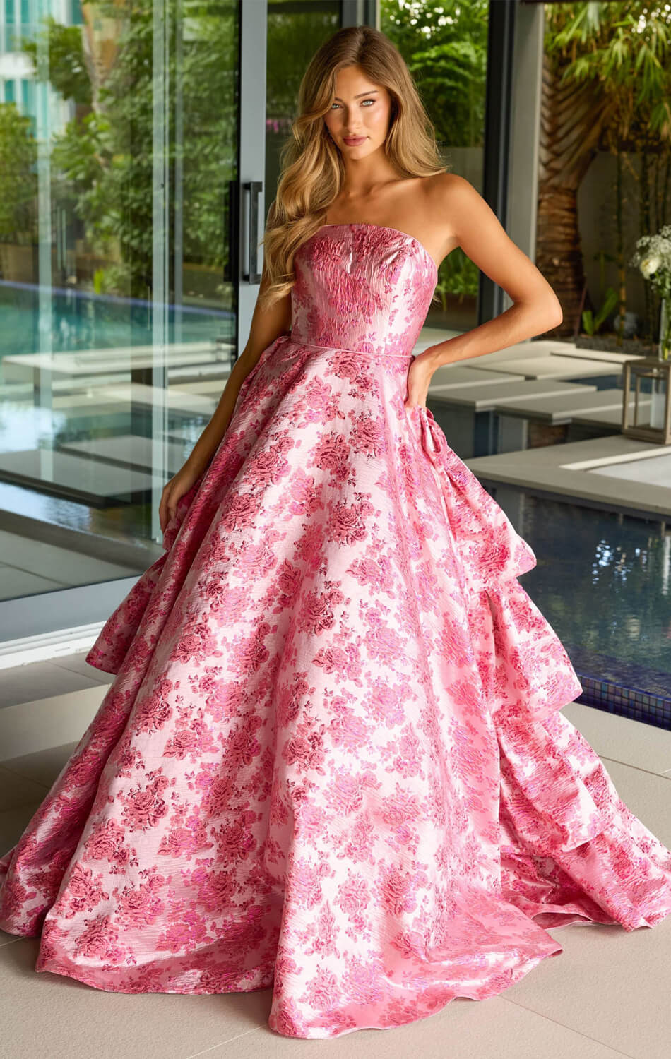 26412 - Ava Presley - Floral Jacquard Ball Gown