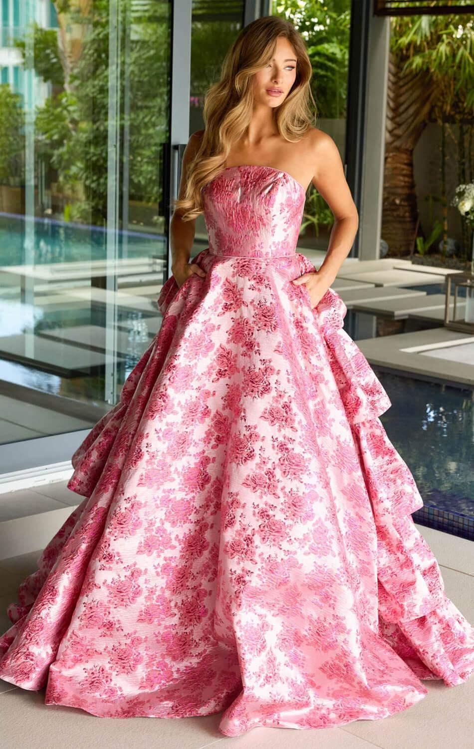 26412 - Ava Presley - Floral Jacquard Ball Gown