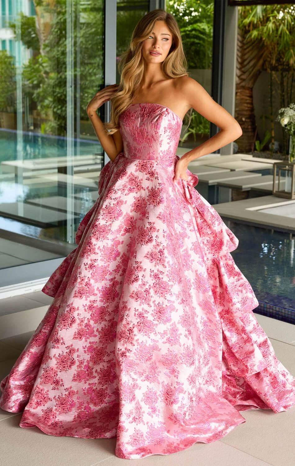 26412 - Ava Presley - Floral Jacquard Ball Gown