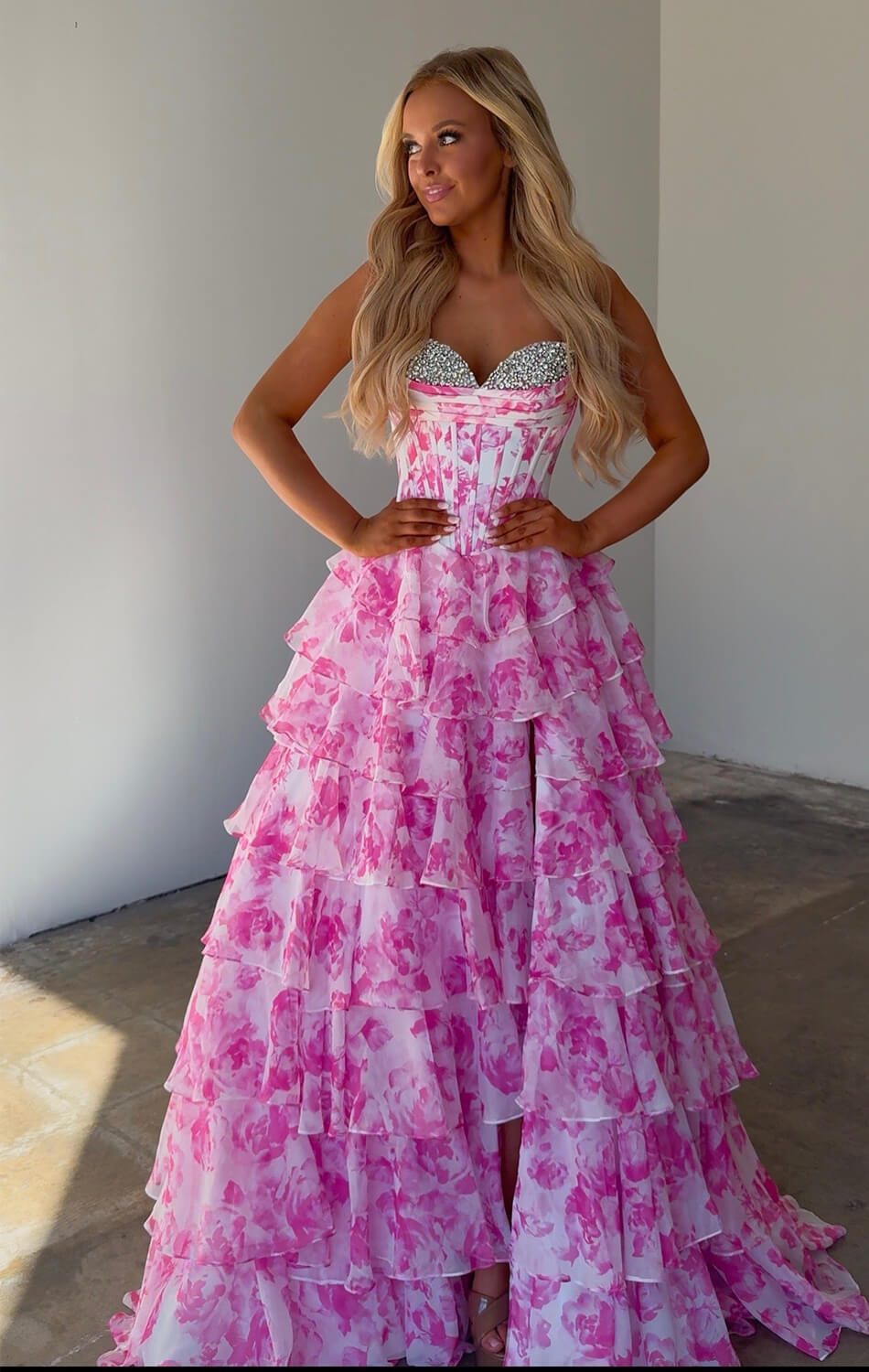 26441 - Ava Presley - Floral Ruffle Ball Gown