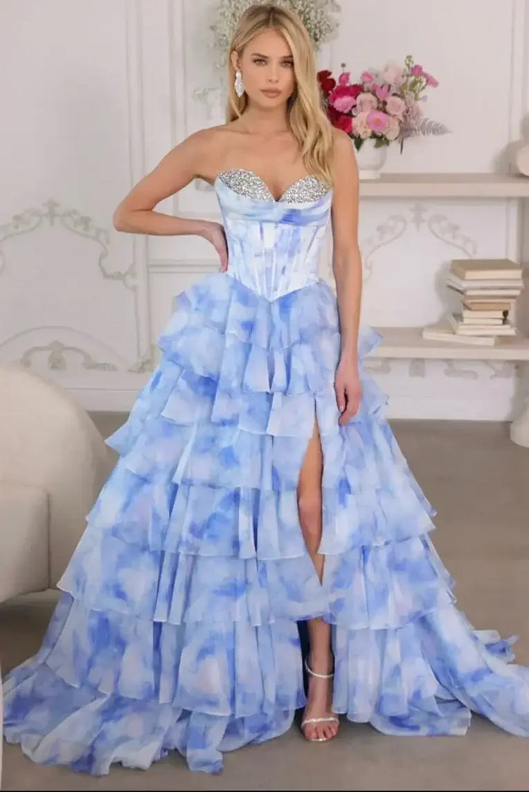 26442 - Ava Presley - Watercolor Layered Ball Gown