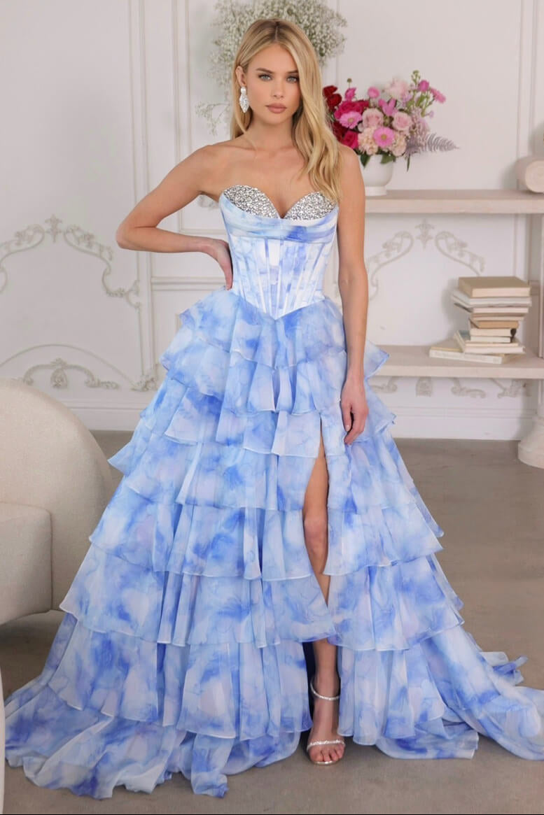 26442 - Ava Presley - Watercolor Layered Ball Gown