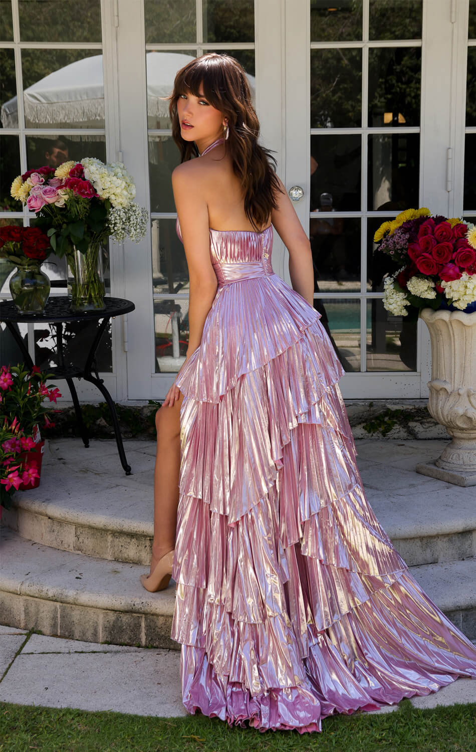 29220 - Ava Presley - Metallic Ruffle Halter Dress