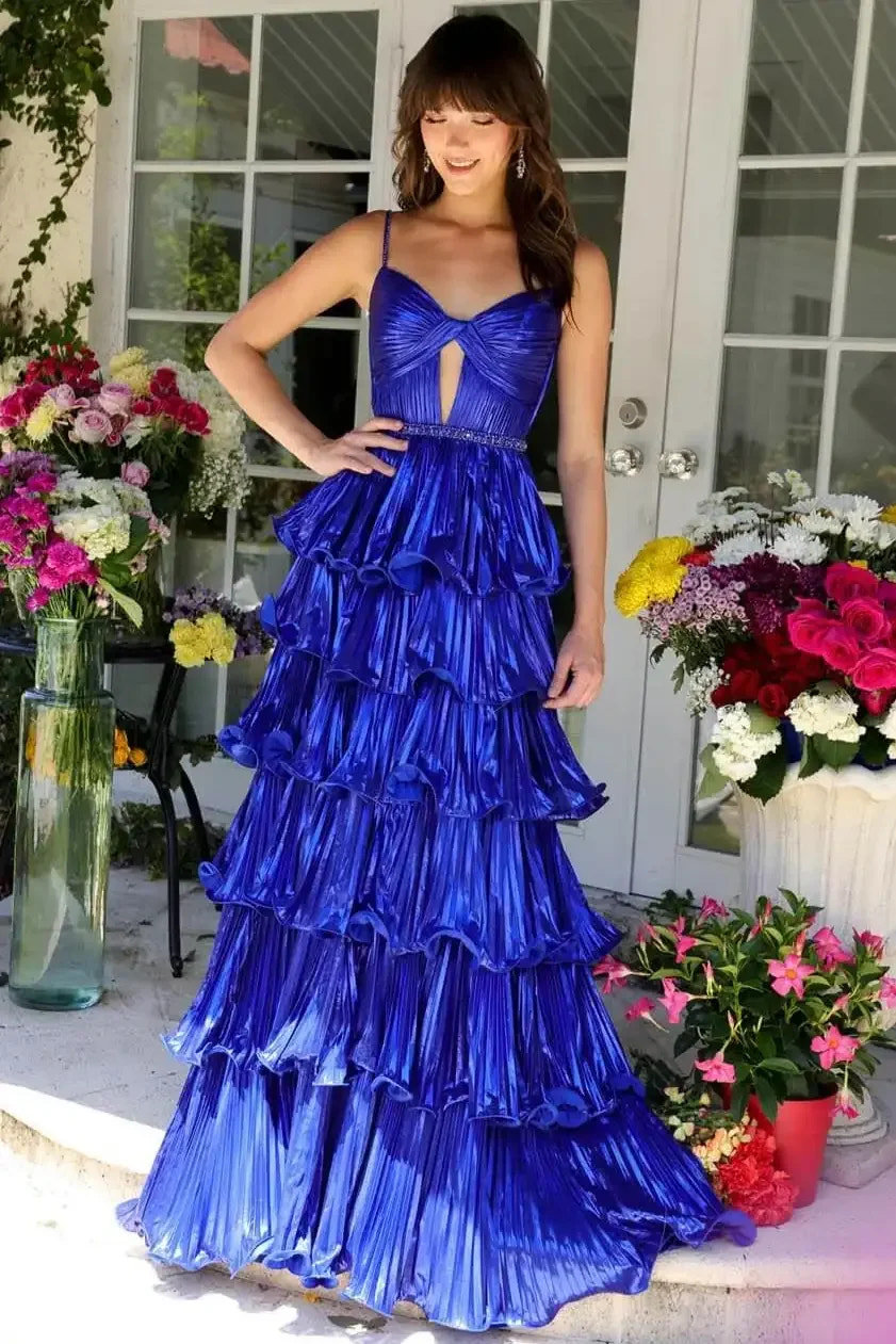 29263 - Ava Presley - Metallic Tiered Keyhole Gown