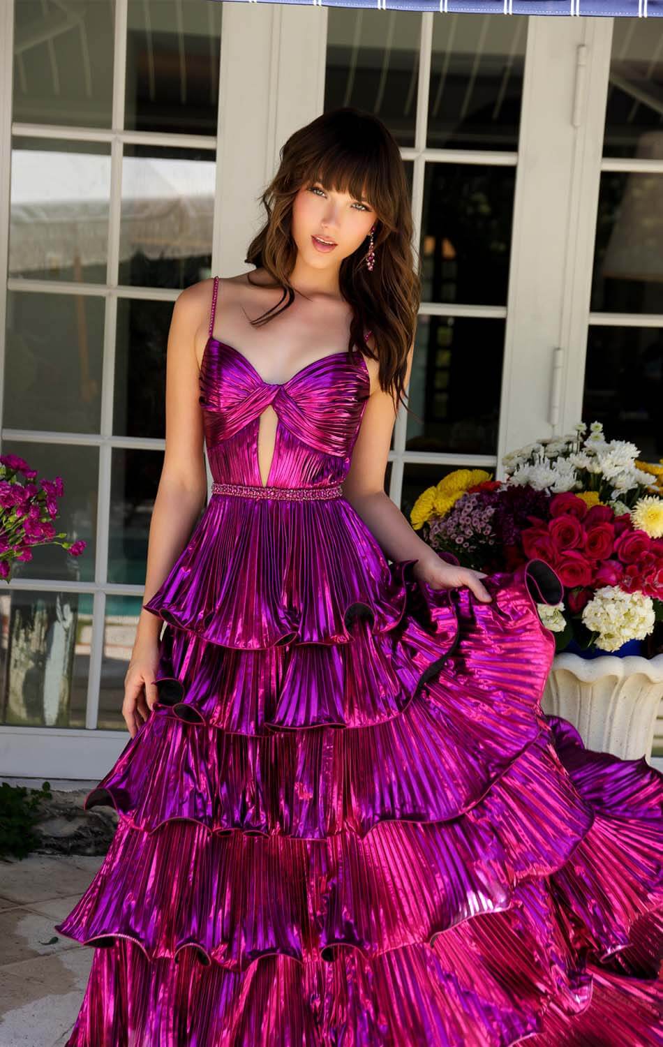 29263 - Ava Presley - Metallic Tiered Keyhole Gown