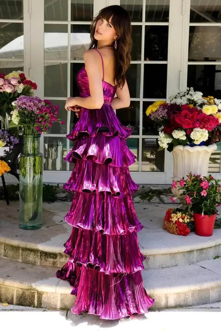 29263 - Ava Presley - Metallic Tiered Keyhole Gown