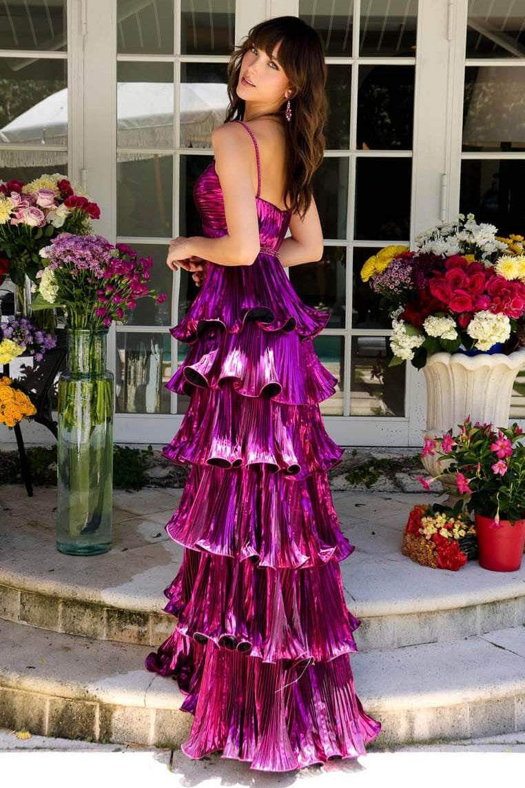 29263 - Ava Presley - Metallic Tiered Keyhole Gown