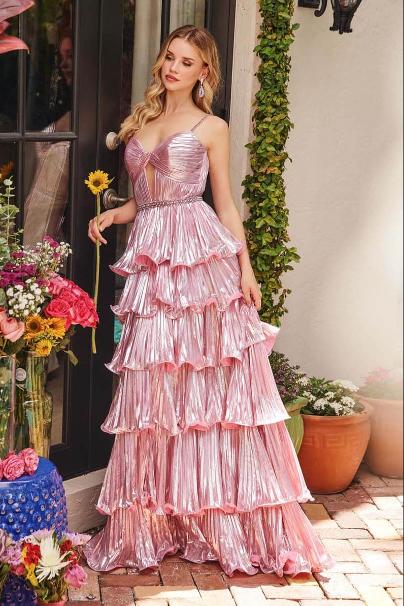 29263 - Ava Presley - Metallic Tiered Keyhole Gown