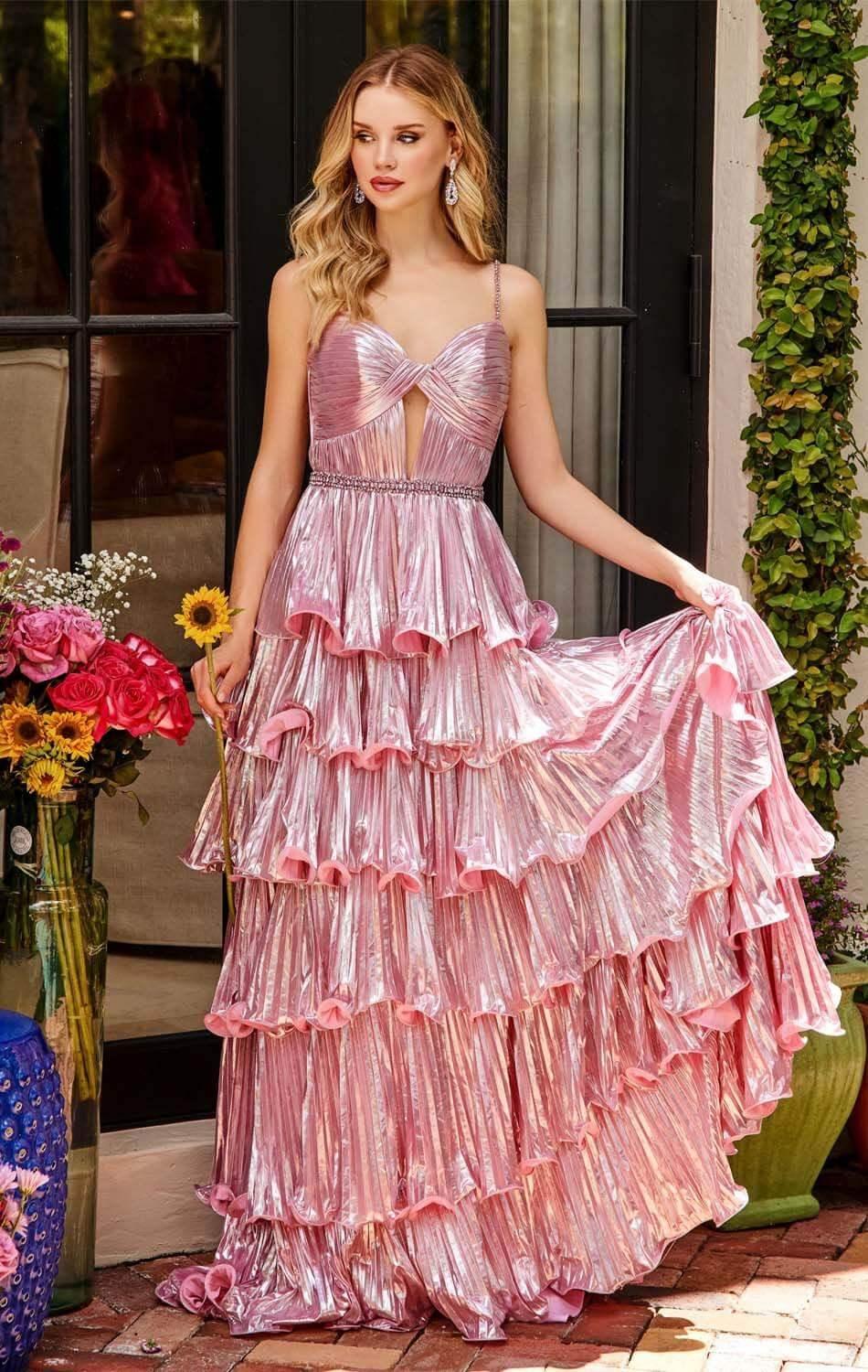 29263 - Ava Presley - Metallic Tiered Keyhole Gown