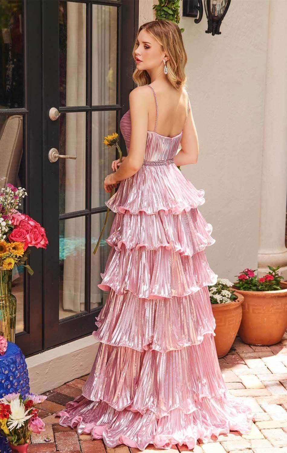 29263 - Ava Presley - Metallic Tiered Keyhole Gown