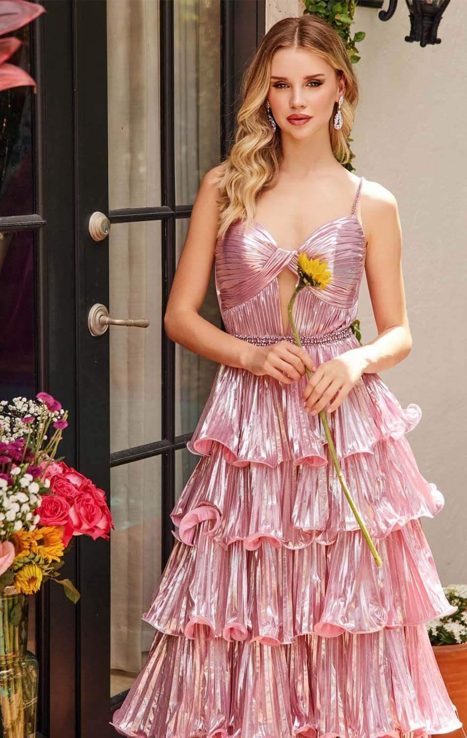 29263 - Ava Presley - Metallic Tiered Keyhole Gown