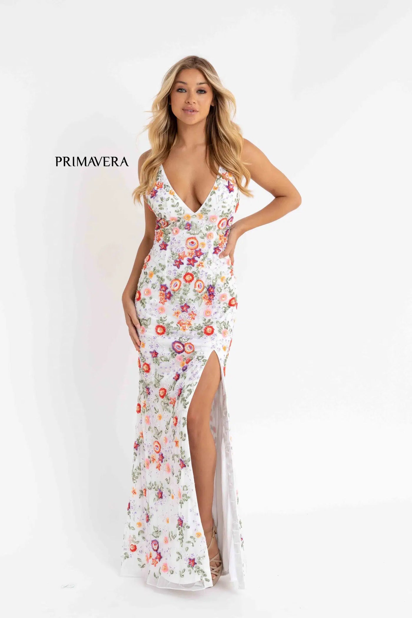 3073 - Primavera - Fitted Gown with Plunging V-Neck