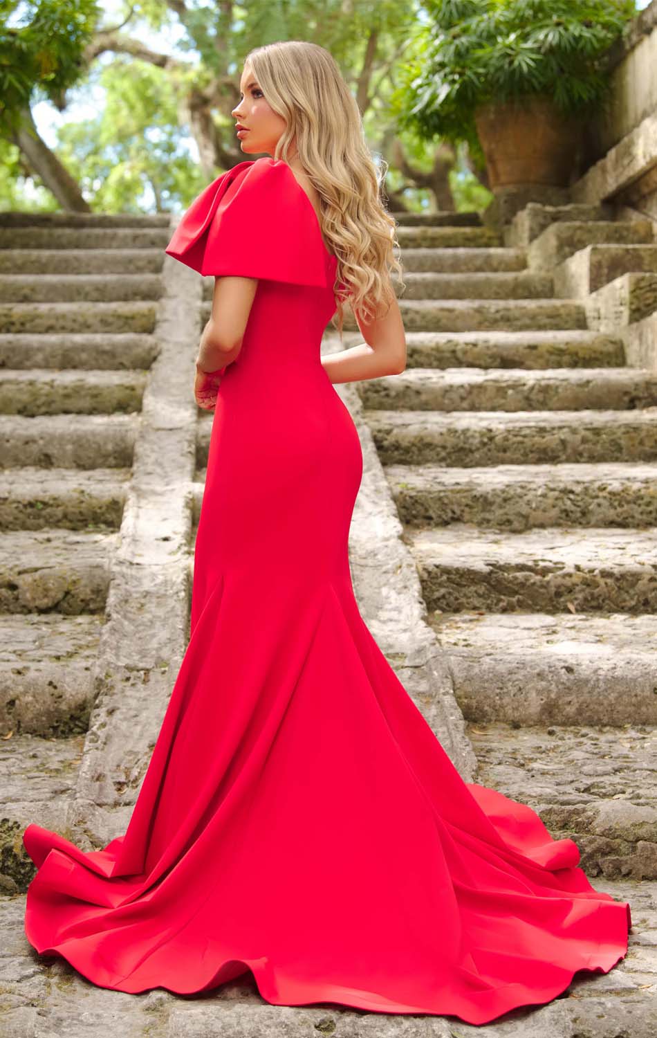 38347 - Ava Presley - Fitted One Shoulder Long Dress with Bow