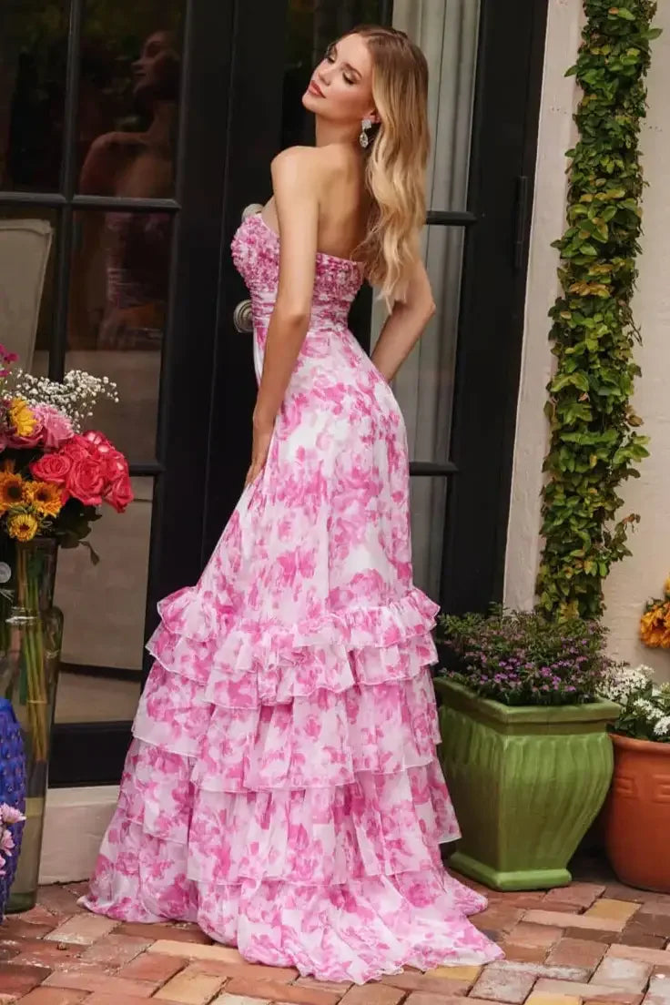 40026 - Ava Presley - Chiffon Floral Print Dress with Cut-out