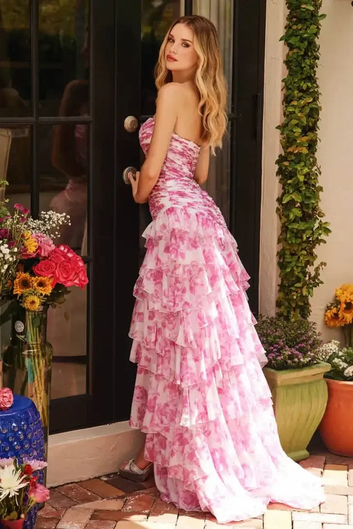 40027 - Ava Presley - Floral Chiffon Strapless Dress