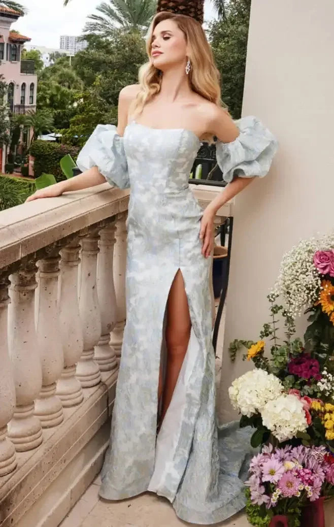 40033 - Ava Presley - Off-the-Shoulder Fitted Brocade Dress