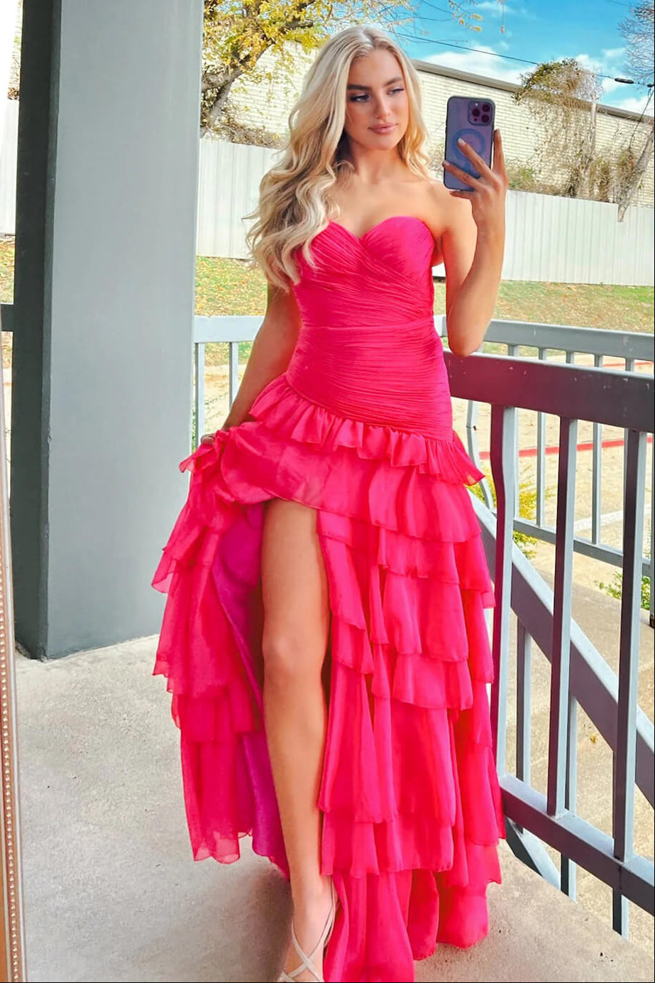 40118 - Ava Presley - Tiered Ruffle Strapless Chiffon Dress