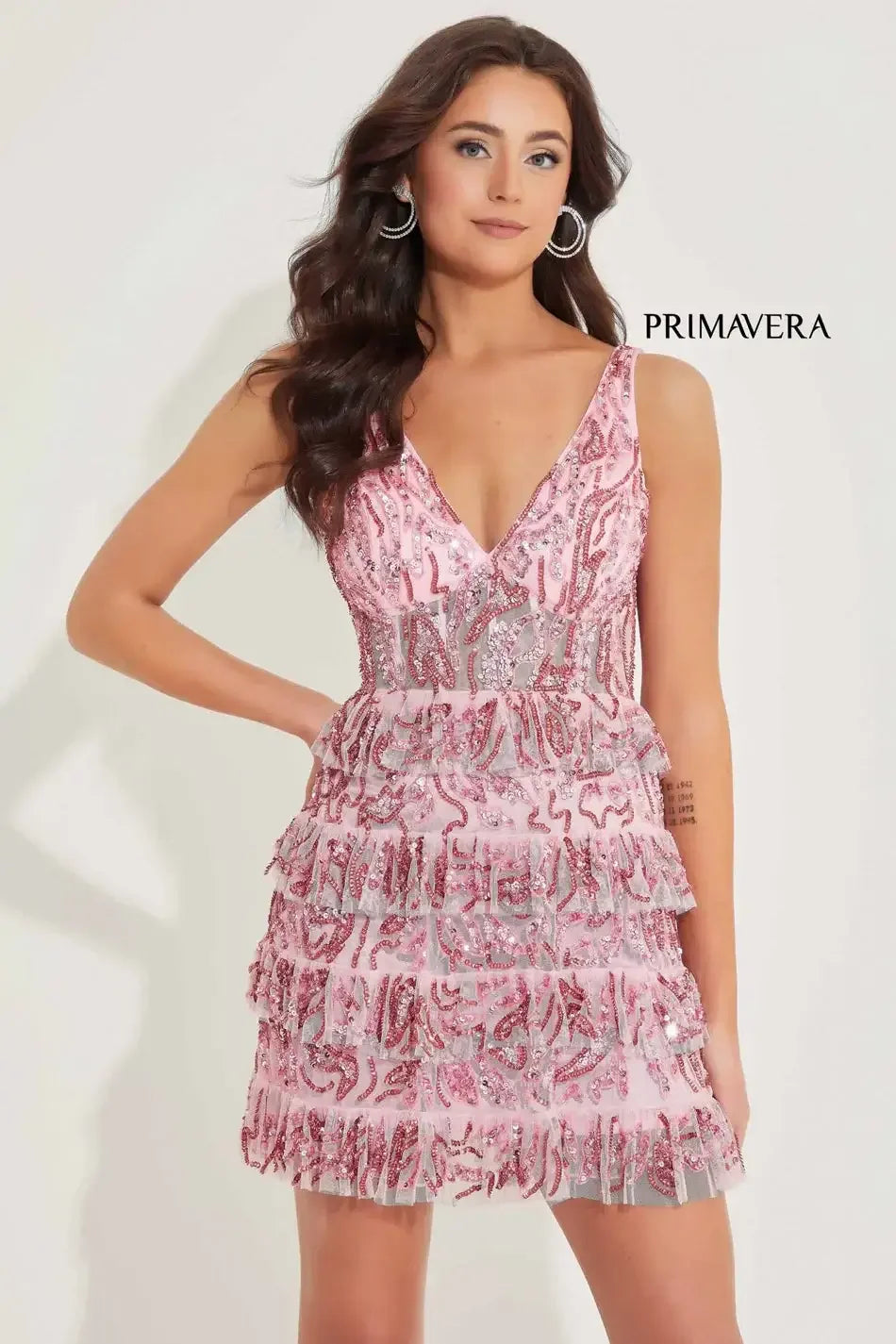 4203 - Primavera - Ruffle Skirt Sequin Short Dress