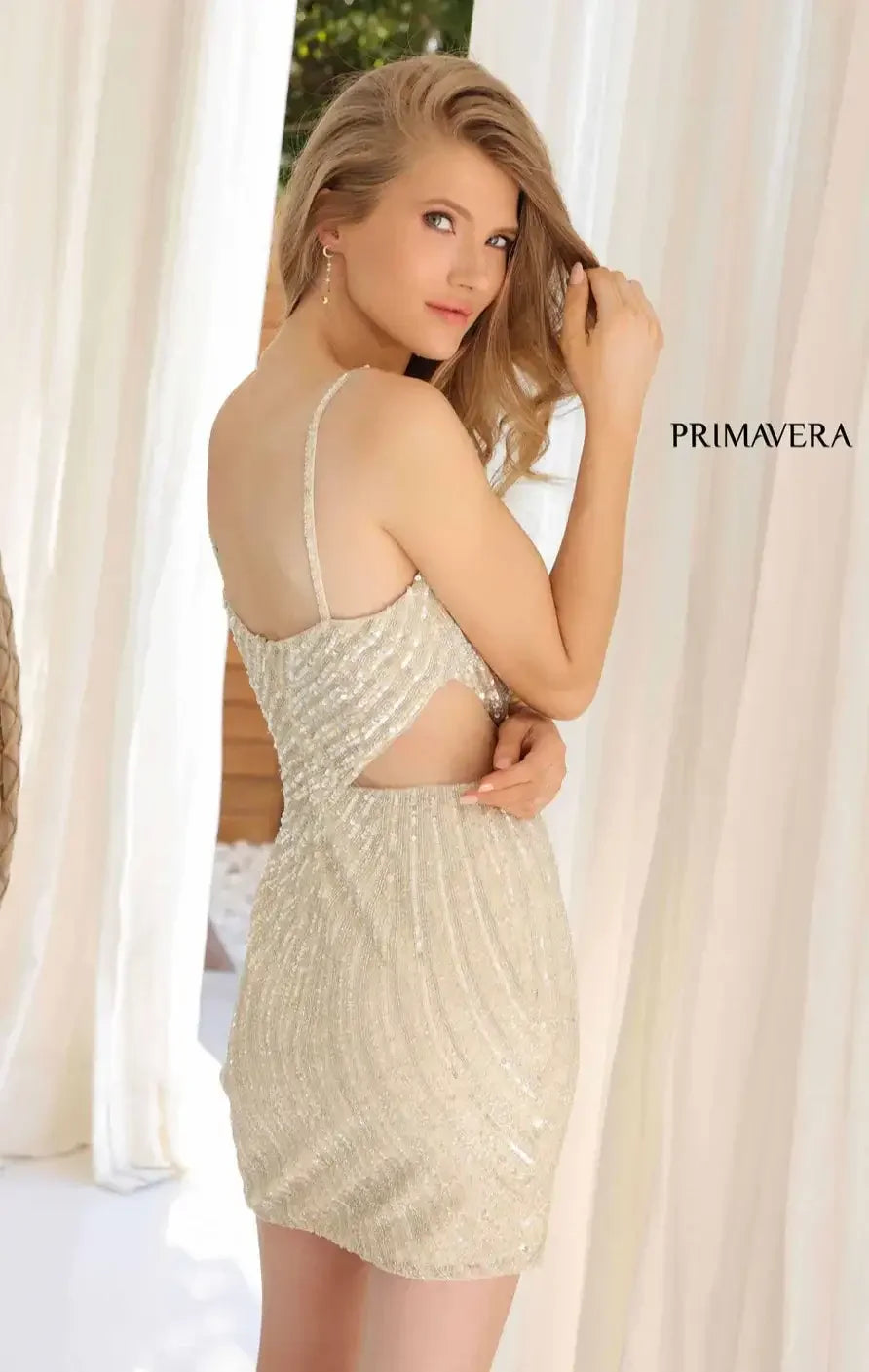 4207 - Primavera - Beaded Short Dress with Sheer Accents