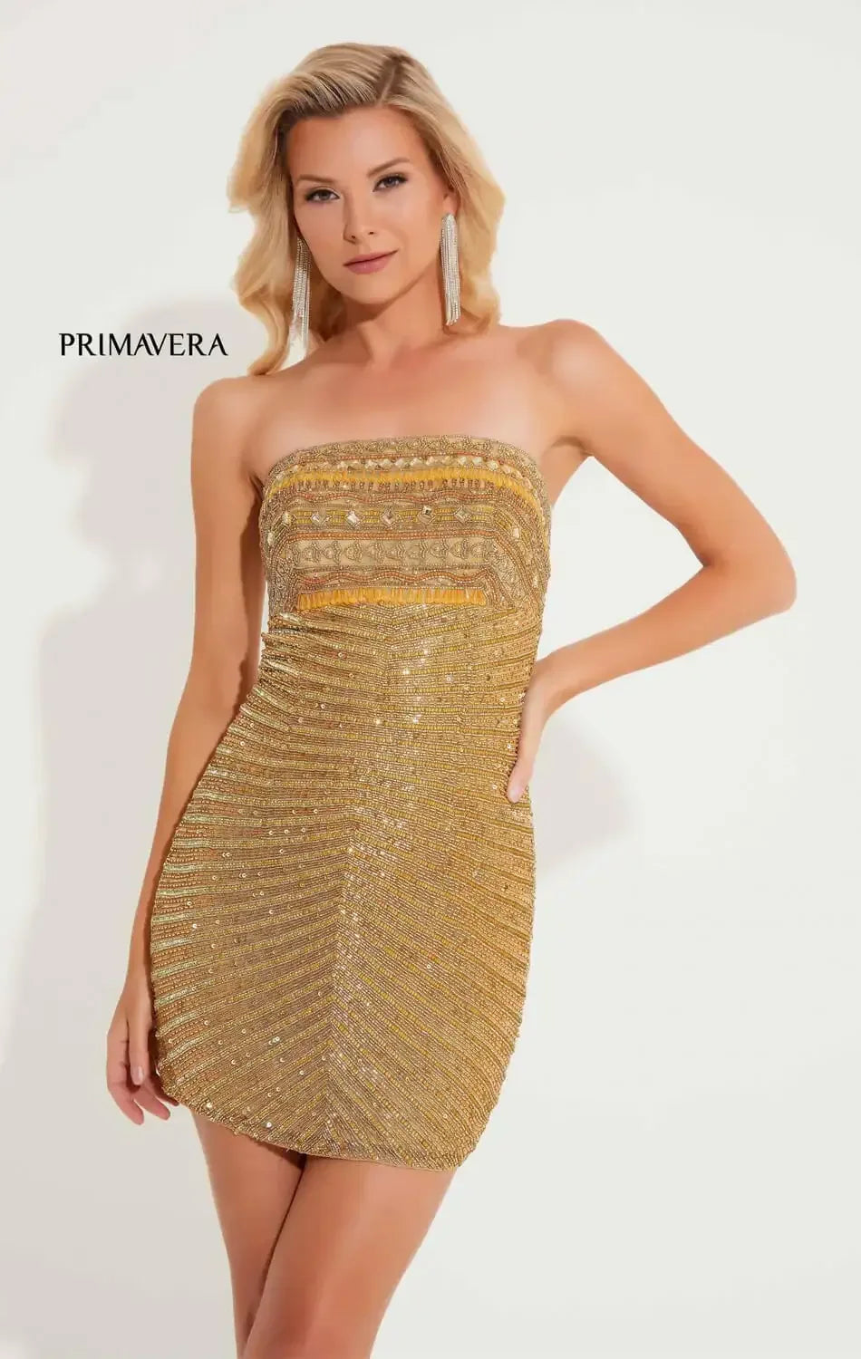 4210 - Primavera - Strapless Beaded Short Dress