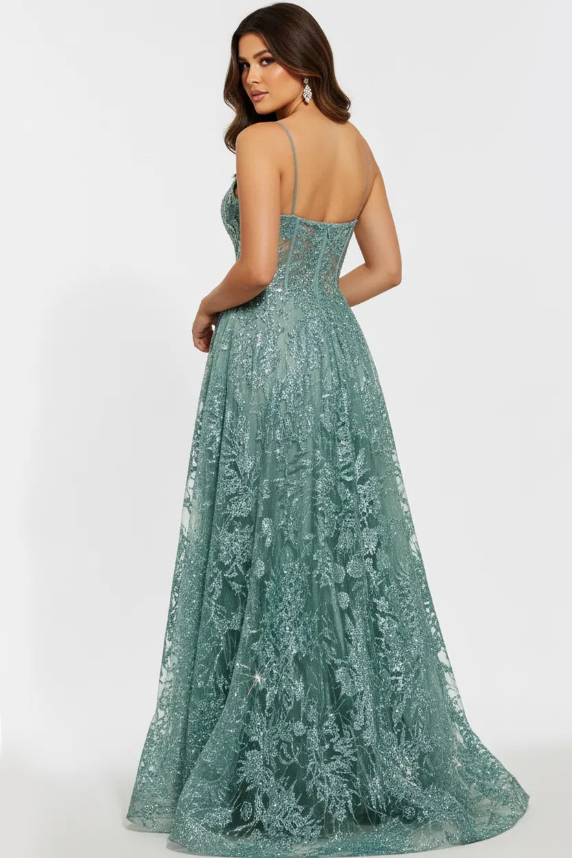 42199 - Jovani - Sage Lace Embroidered A-Line Ball Gown