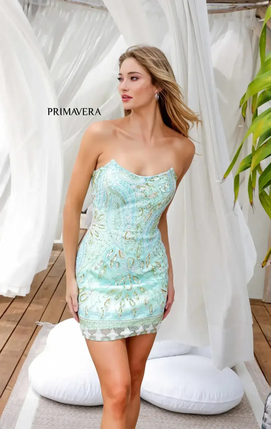 4219 - Primavera - Strapless Beaded Corset Mini Dress