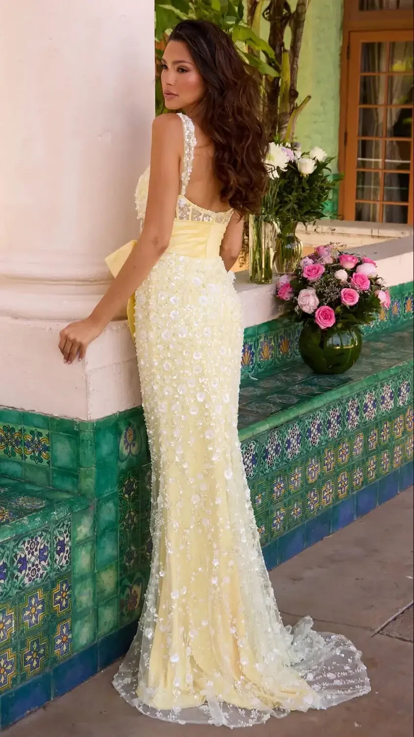 42218 - Ava Presley - Fitted Floral Gown With Bow