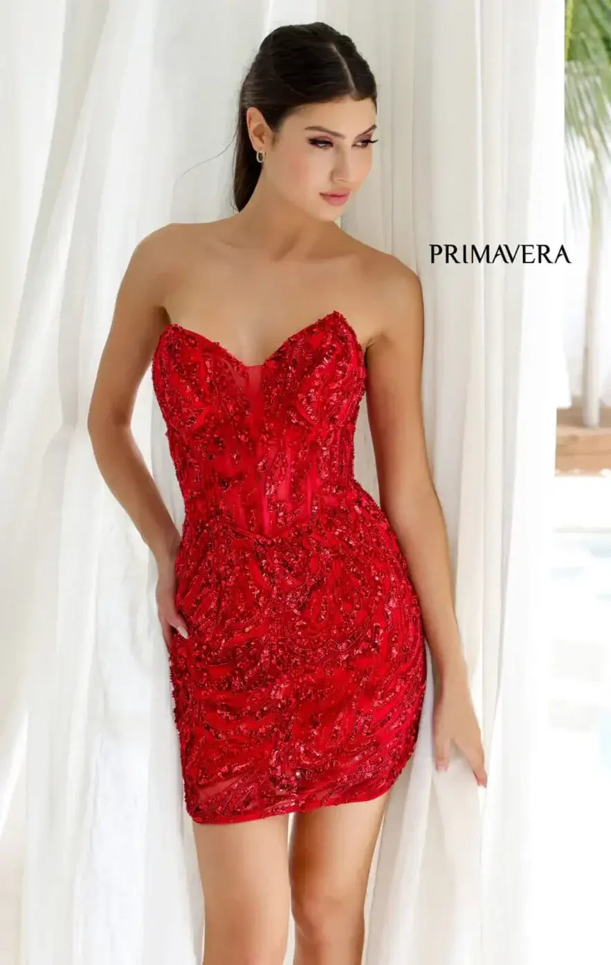 4222 - Primavera - Strapless Sequin Cocktail Dress with Illusion Bodice