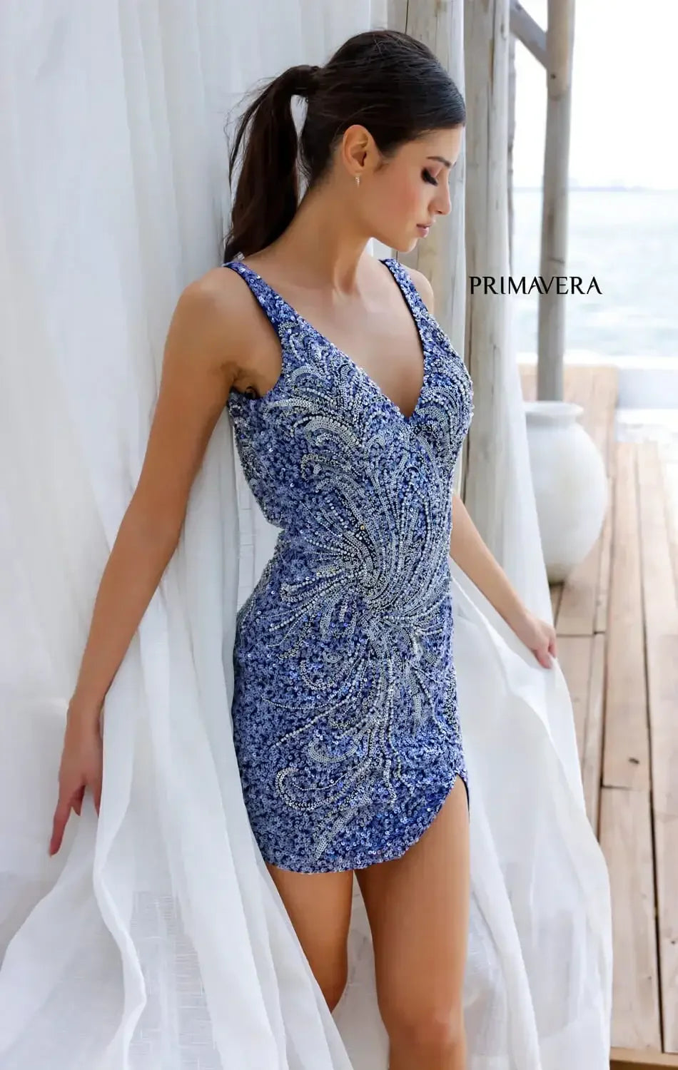 4223 - Primavera - Beaded Mini Dress with Open-Back