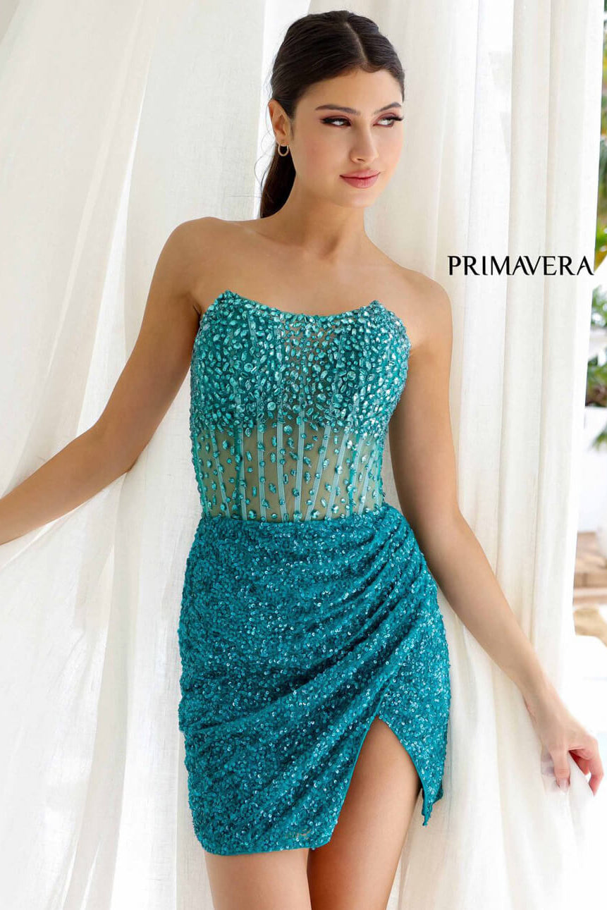 4231 - Primavera - Strapless Crystal Embellished Mini Dress