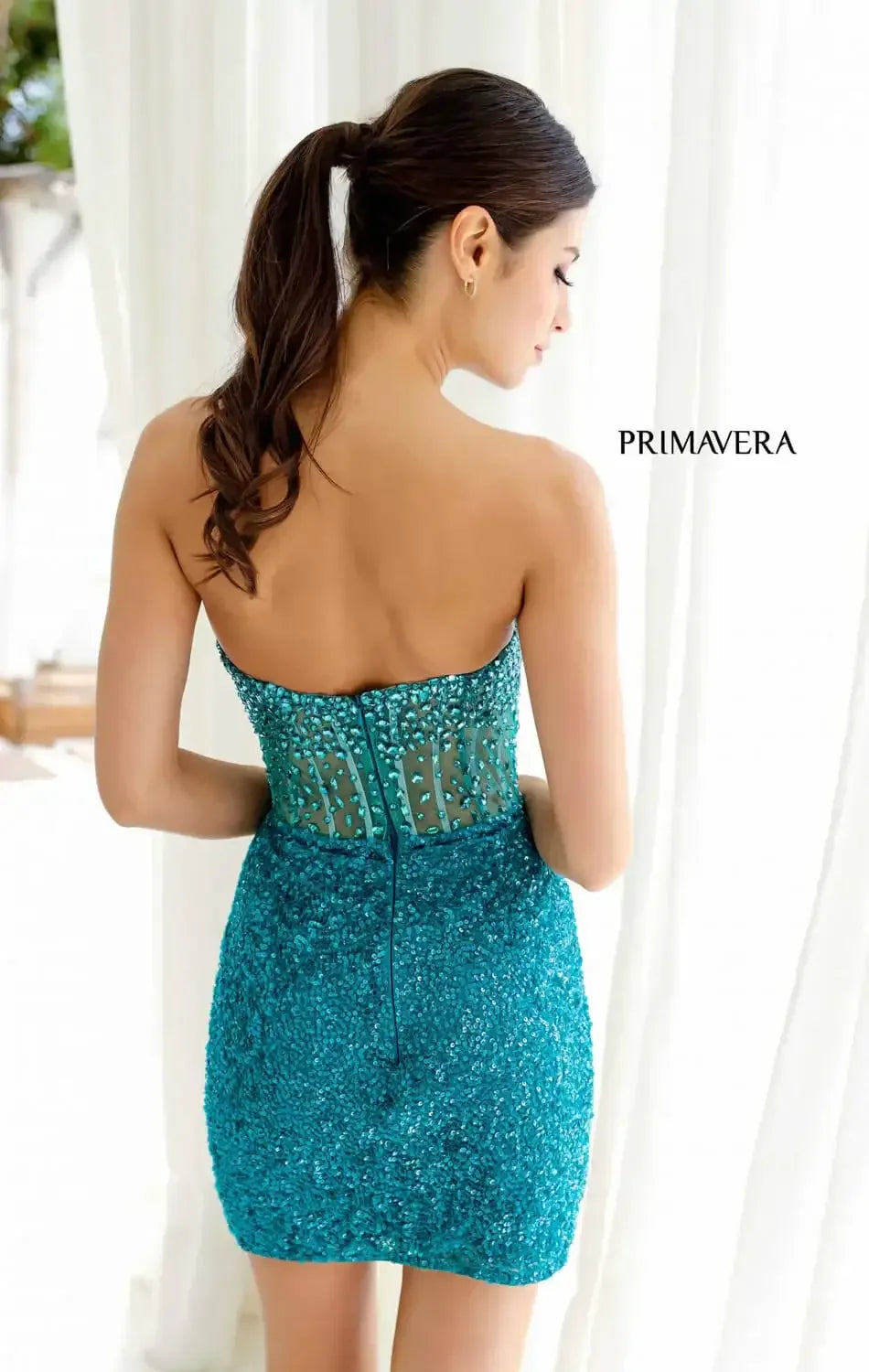 4231 - Primavera - Strapless Crystal Embellished Mini Dress