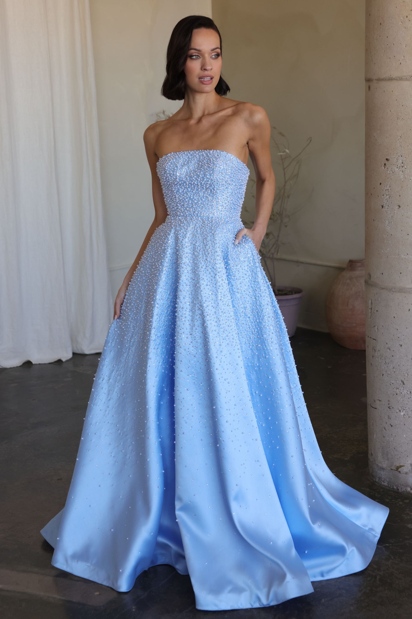 42500 - Ava Presley - Strapless A-line Pearl Embellished Dress